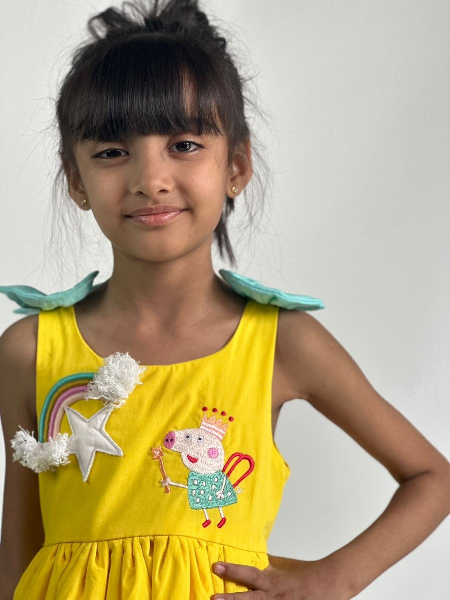 ArthLife Yellow Pepa Rainbow Partywear Dress | Grocsy