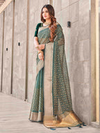 Tikhi Imli Olive Floral Embroidered Zari Organza Saree | Grocsy