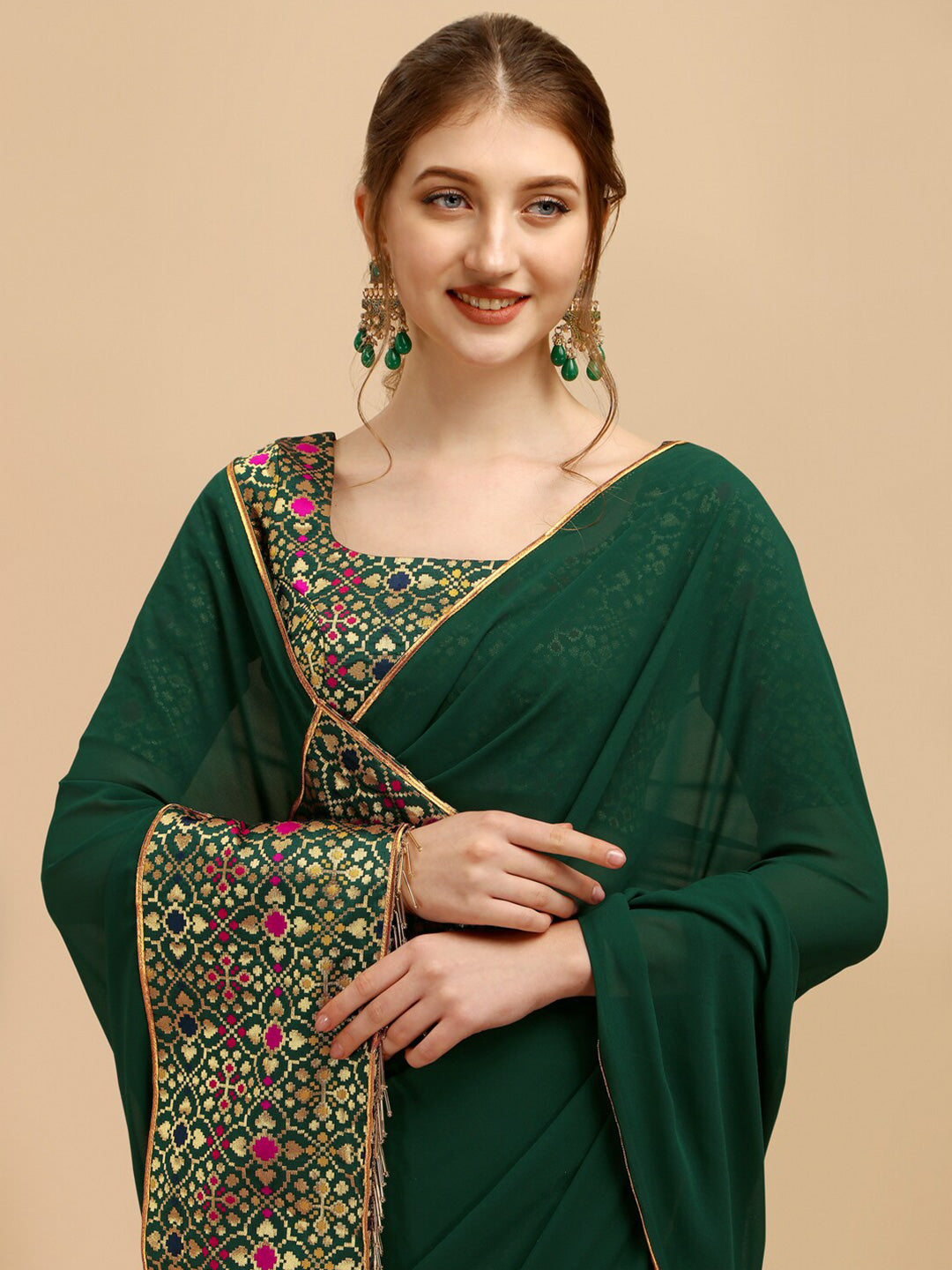 Sangria Green Woven Design Saree | Grocsy