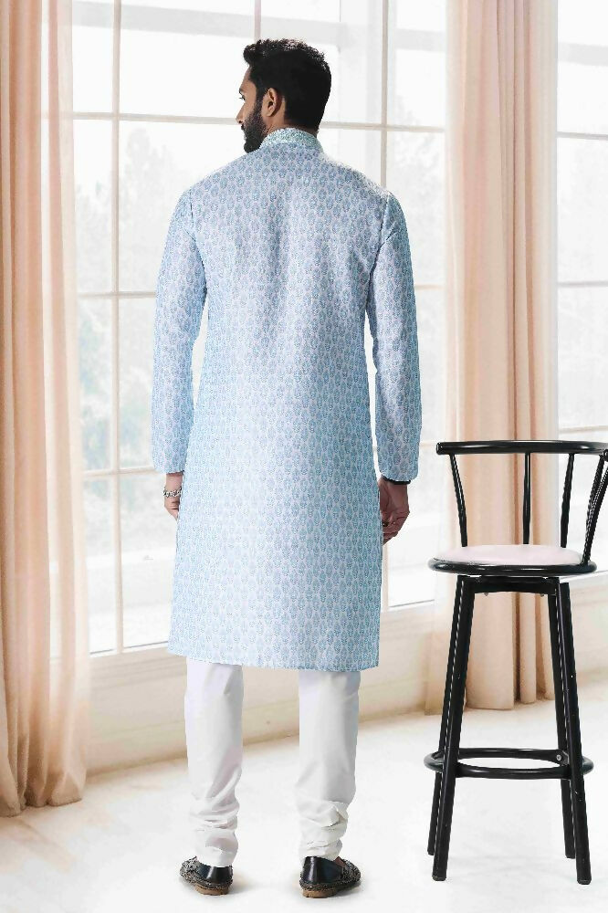 Raivat Ethnic Cotton Thread Work Kurta Pajama In Sky Blue Colour | Grocsy