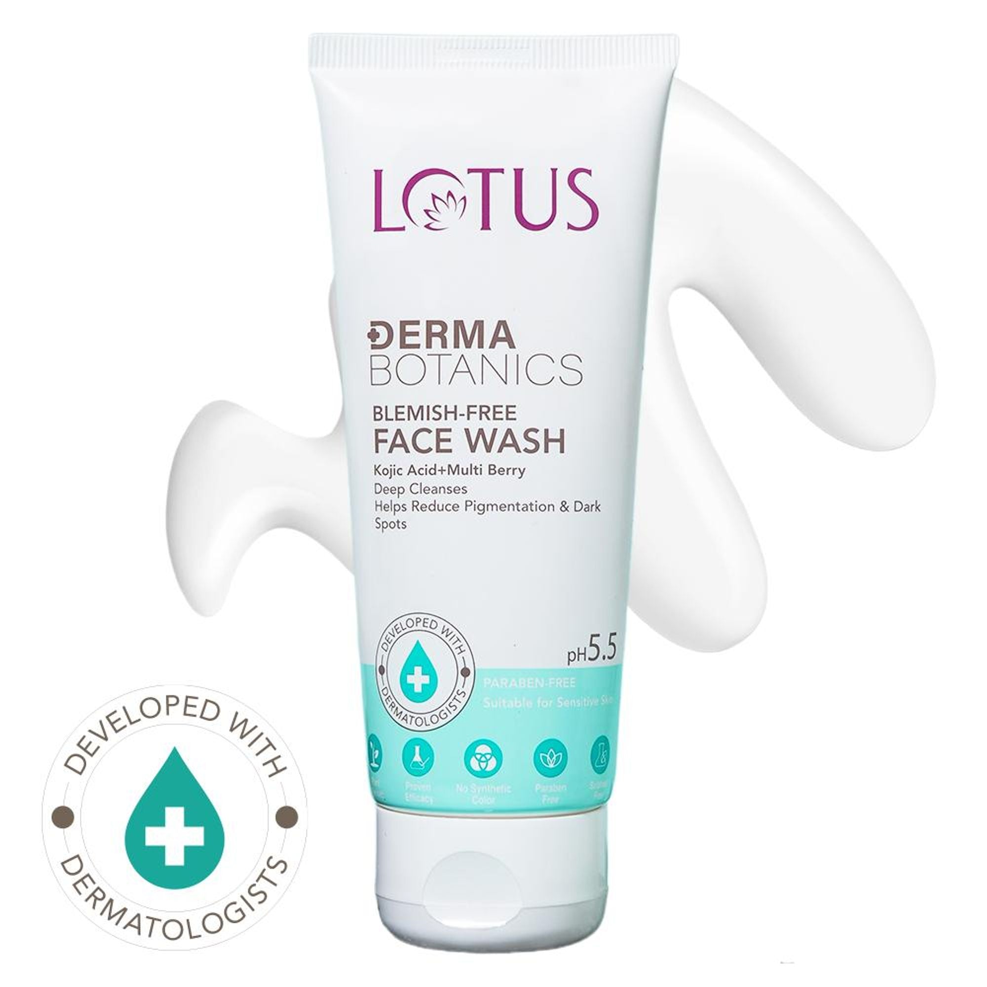 Lotus DermaBotanics Kojic Acid + Multi Berry Blemish-Free Face Wash, pH5.5, For Sensitive Skin | Grocsy