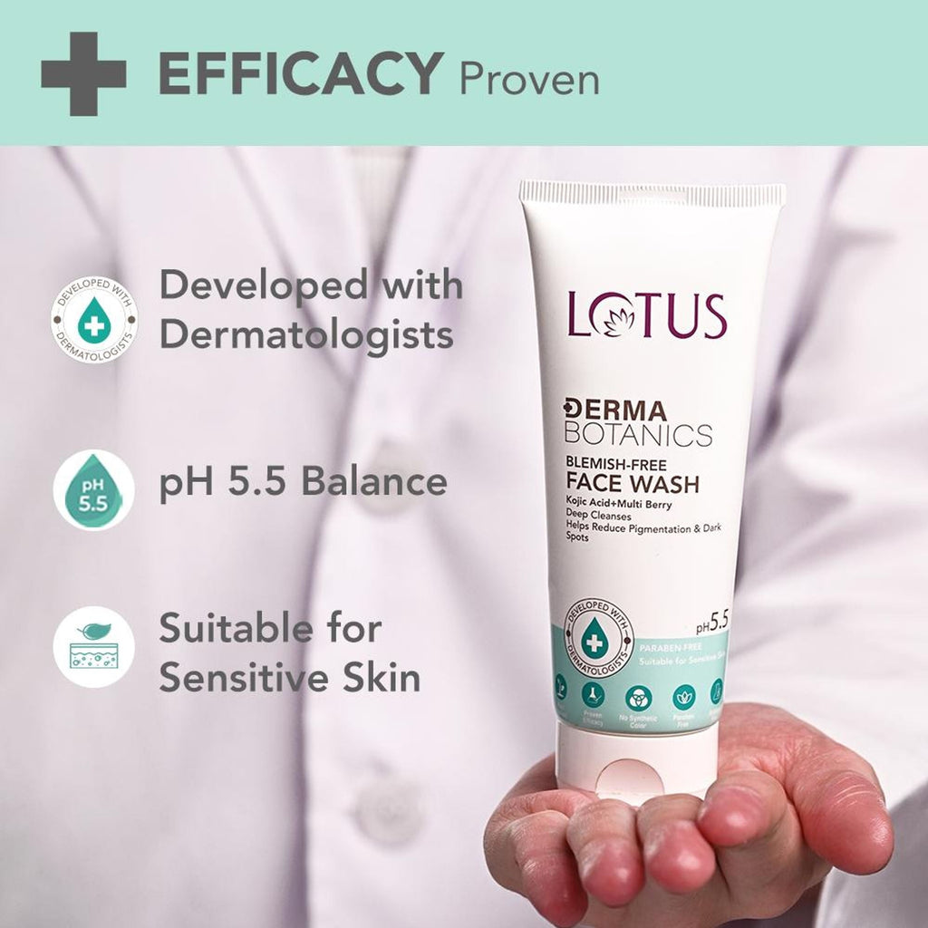 Lotus DermaBotanics Kojic Acid + Multi Berry Blemish-Free Face Wash, pH5.5, For Sensitive Skin | Grocsy