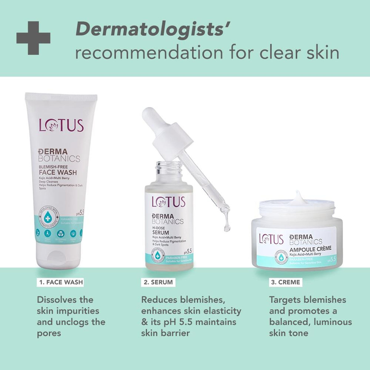 Lotus DermaBotanics Kojic Acid + Multi Berry Ampoule Crème, pH5.5, For Sensitive Skin | Grocsy