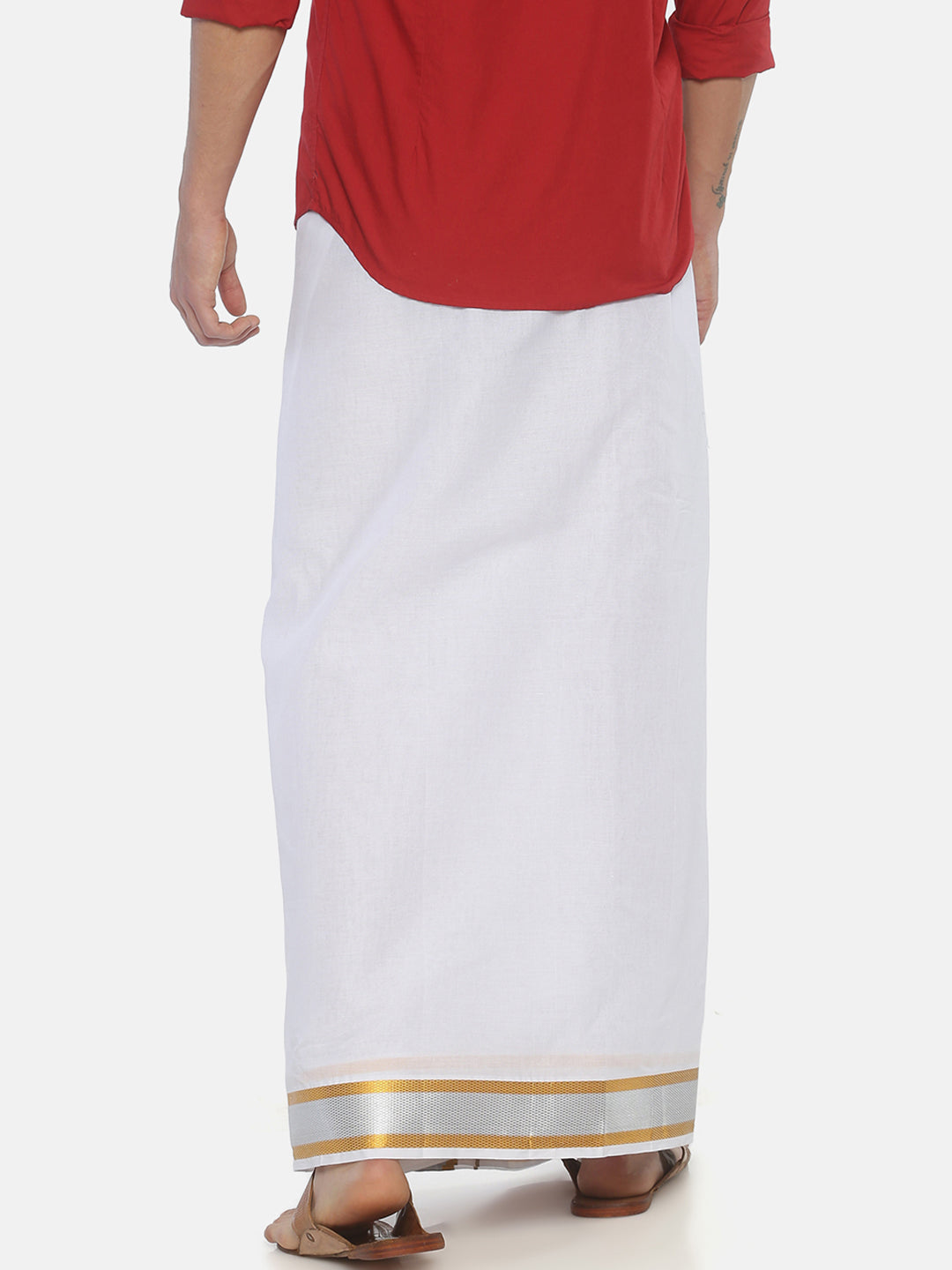 Sethukrishna Men White Solid Double Layer Readymade Pocket Dhoti | Grocsy