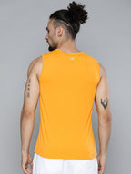 Alcis Men Mustard Yellow Typography Printed Slim Fit Gym T-shirt | Grocsy