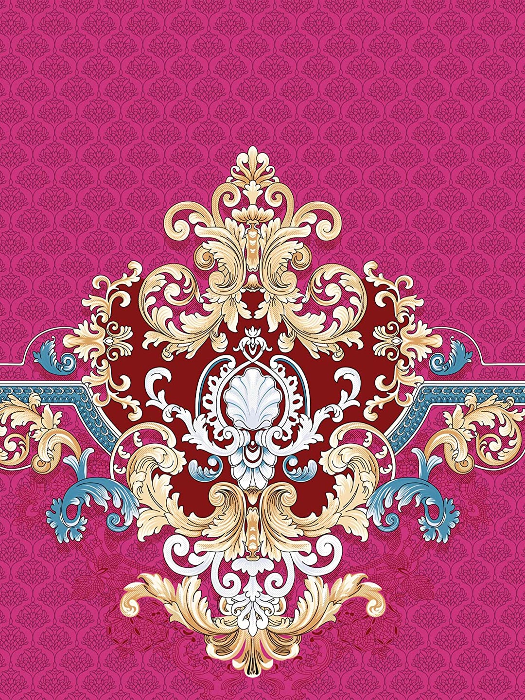Bajo's Magenta & Blue Ethnic Motifs Printed 210 TC Cotton King Bedsheet & 2 Pillow Covers | Grocsy