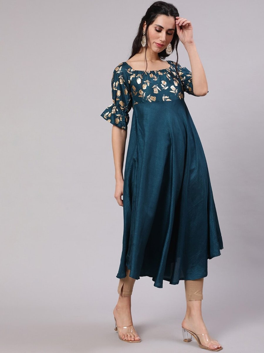 Aks Floral Printed Square Neck Anarkali Kurta | Grocsy