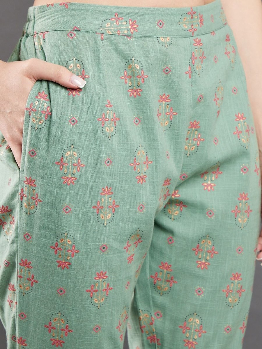 Aks Ethnic Motifs Printed Straight Kurta with Trousers | Grocsy