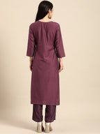 All About You Women Ethnic Motifs Embroidered Kurta With Trousers | Grocsy