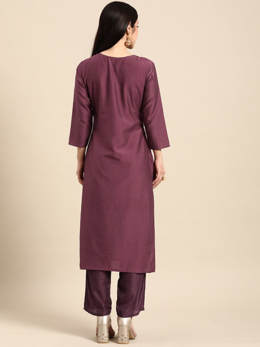 All About You Women Ethnic Motifs Embroidered Kurta With Trousers | Grocsy