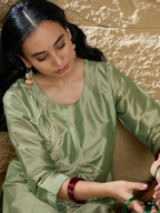 Indo Era Women Floral Embroidered Regular Thread Work Kurta with Trousers | Grocsy