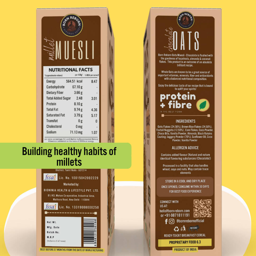 Born Reborn Chocolate Oats & Millets Muesli with Jaggery | Grocsy