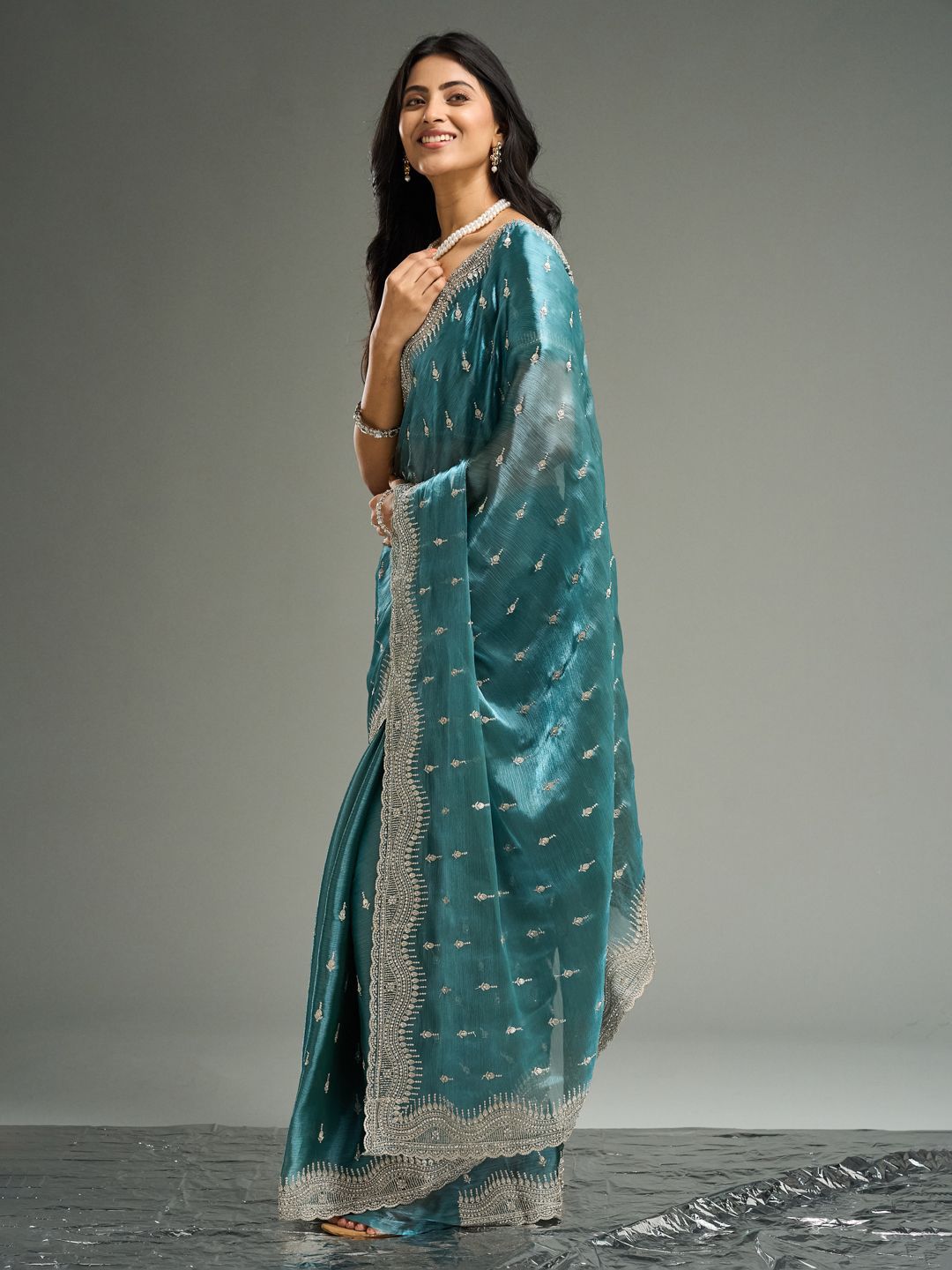 kasee Floral Embroidered Silk Blend Saree | Grocsy