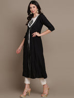 HERE&NOW Ethnic Motifs Embroidered Layered A-Line Cotton Kurta | Grocsy