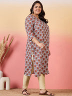 Sztori Plus Size Ethnic Motifs Printed V-Neck Crepe Straight Kurta | Grocsy