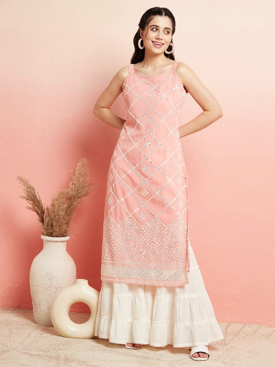 Aks Geometric Mirror Work Straight Kurta | Grocsy
