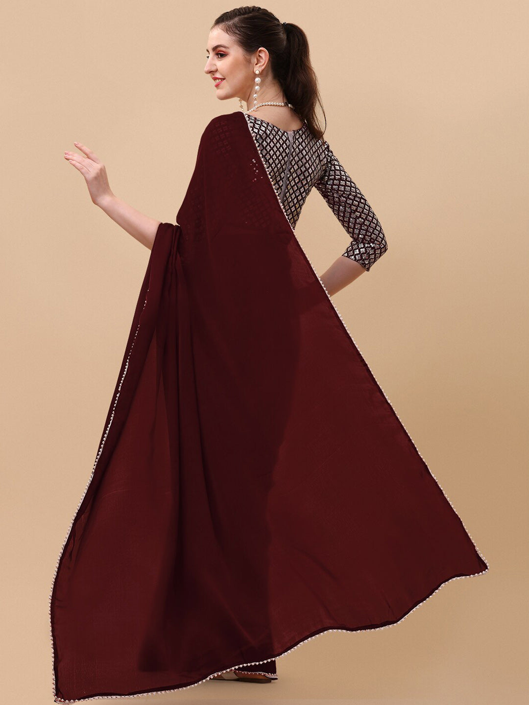 Sangria Women Burgundy Sarees | Grocsy