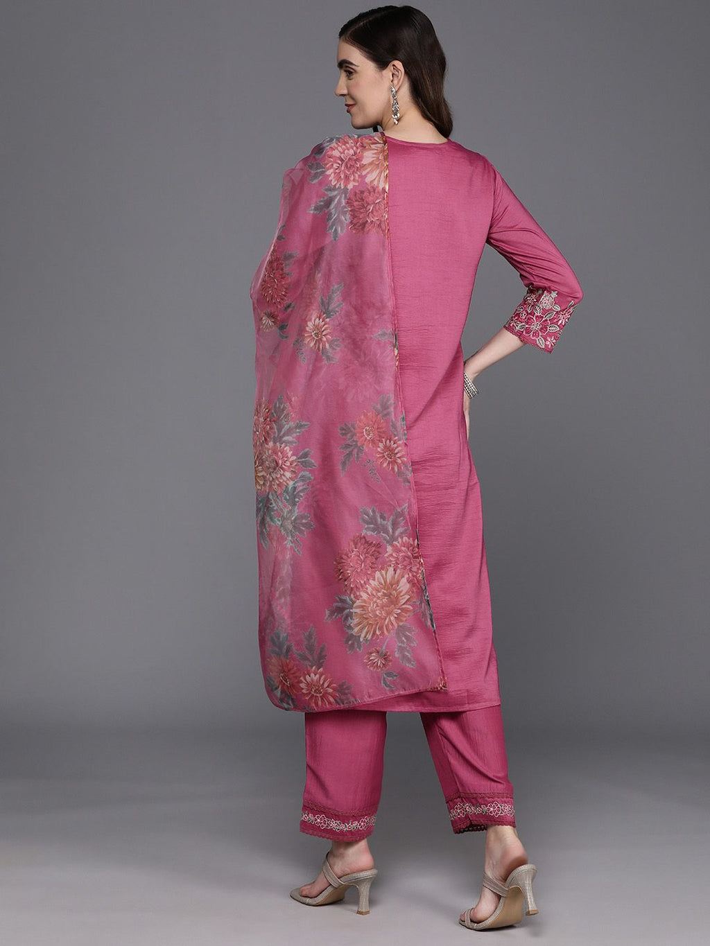 Indo Era Floral Embroidered Thread Work Kurta with Trousers & Dupatta | Grocsy