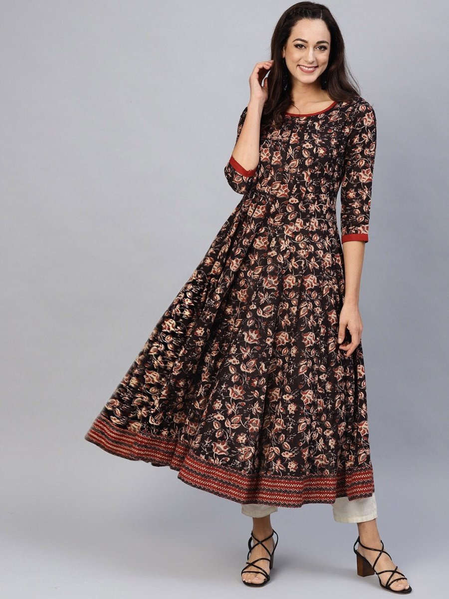 Aks Ethnic Motifs Printed Pure Cotton Anarkali Kurta With Jacket | Grocsy