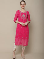 Sangria Women Ethnic Motifs Embroidered Floral Georgette Kurta | Grocsy