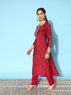 Sangria Floral Kurta with Trousers & Dupatta | Grocsy