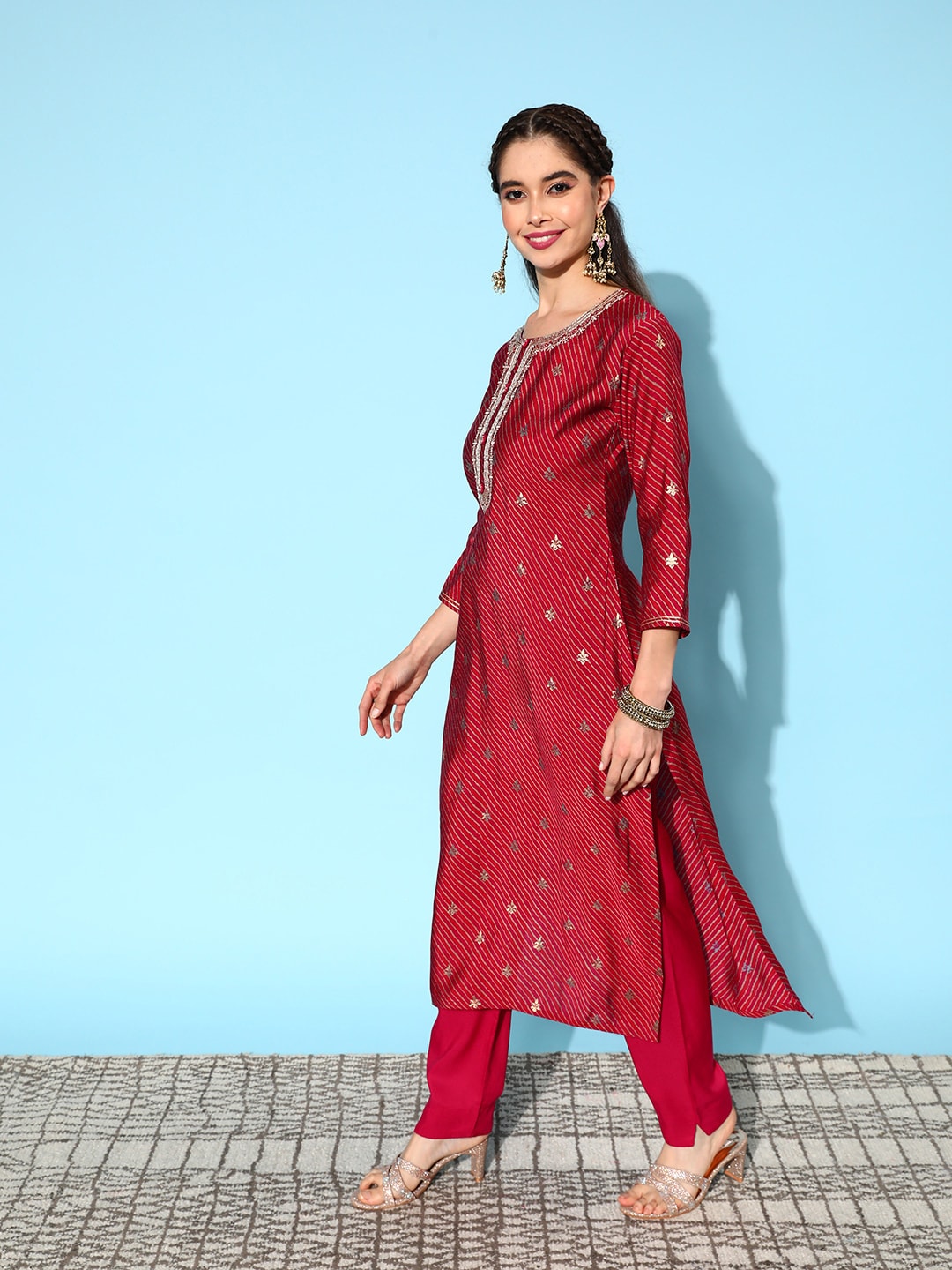 Sangria Floral Kurta with Trousers & Dupatta | Grocsy