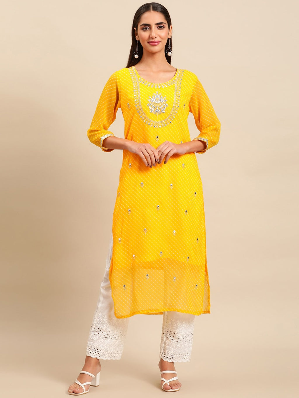 Sangria Women Ethnic Motifs Printed Mirror Work Indie Prints Kurta | Grocsy