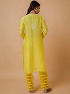 HOUSE OF KARI Ethnic Motifs Embroidered Round Neck Chikankari Chanderi Silk Kurta | Grocsy