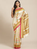 Saree Mall Beige & Pink Ethnic Motifs Print Saree | Grocsy