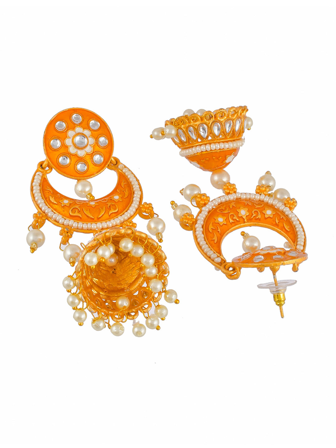 Shoshaa Orange Dome Shaped Jhumkas Earrings | Grocsy