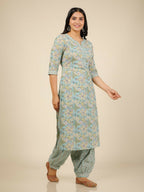 Aramya Blue Soft Cotton Floral Straight Kurta for Women | Grocsy