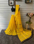 Exclusive Collection Khadi Cotton Handloom Khesh Saree With Blouse Piece - Yellow | Grocsy