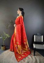 Joban Fashion Red Polka Dot Lichi Silk Paithani Silk Saree | Grocsy