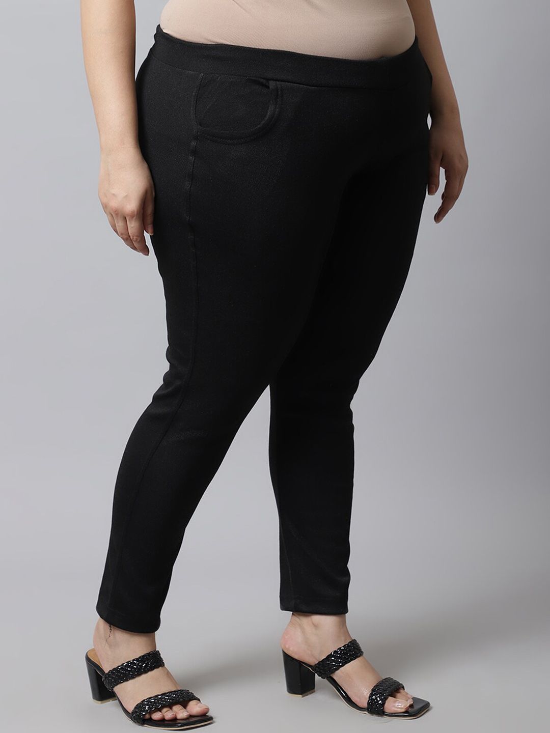 TAG 7 Women Plus Size Black Solid Ankle Length Leggings | Grocsy
