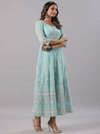 Juniper Women Sky Blue Chiffon Dobby Printed Maxi Dress | Grocsy