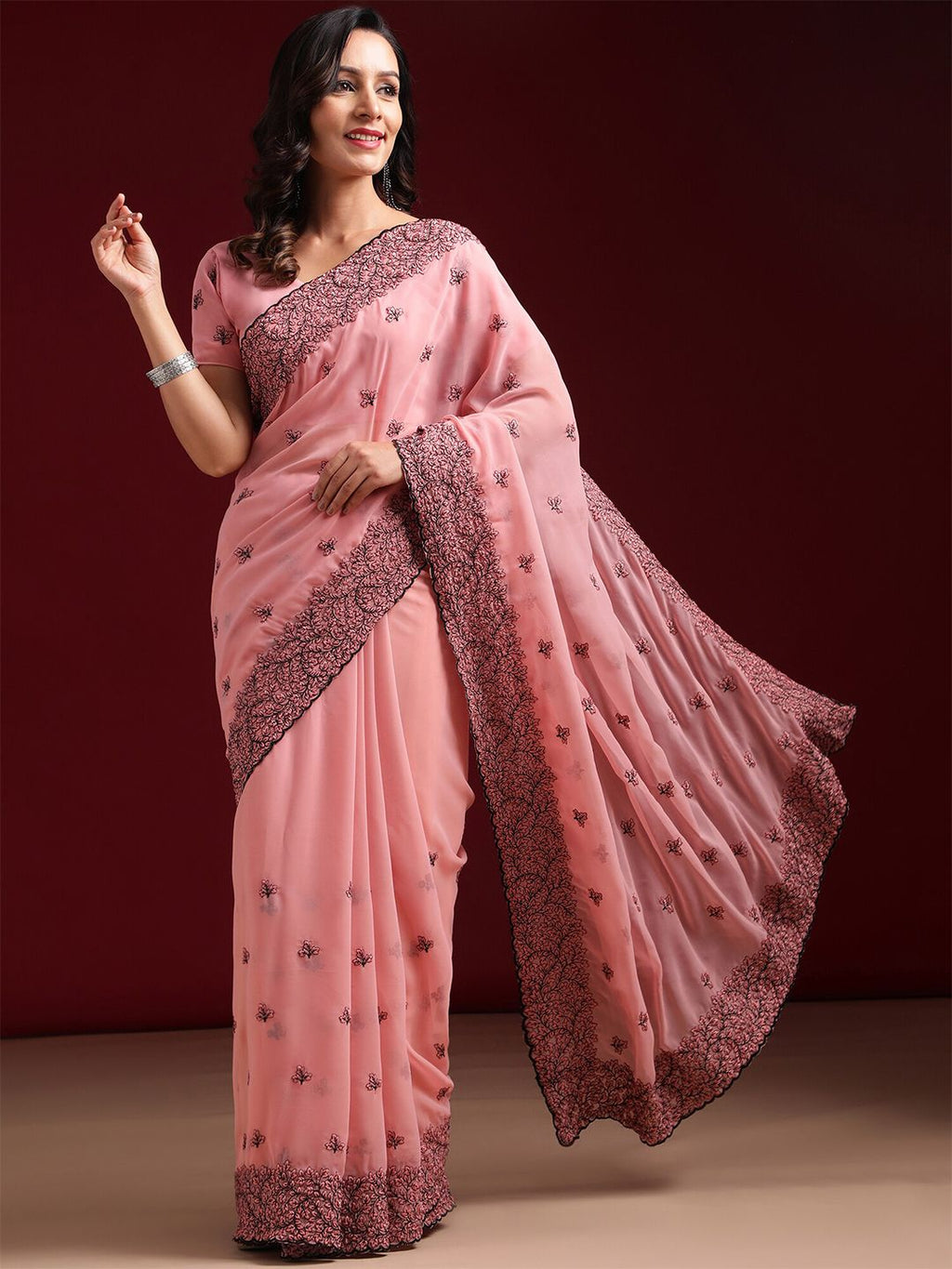 kasee Floral Embroidered Saree | Grocsy