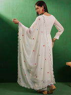 Sangria V-Neck Long Sleeves Thread Work Embroidered Kurta Sets | Grocsy