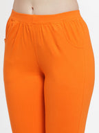 TAG 7 Women Pack Of 2 Orange & Black Solid Straight-Fit Ankle-Length Leggings | Grocsy