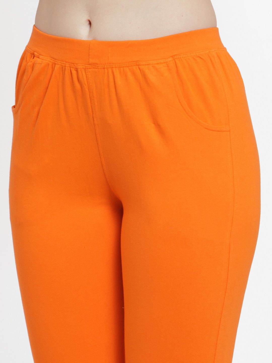 TAG 7 Women Pack Of 2 Orange & Black Solid Straight-Fit Ankle-Length Leggings | Grocsy