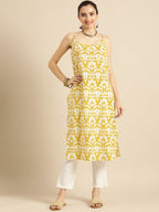 Sangria Women Mustard Yellow & Yellow Printed Cotton Kurta | Grocsy