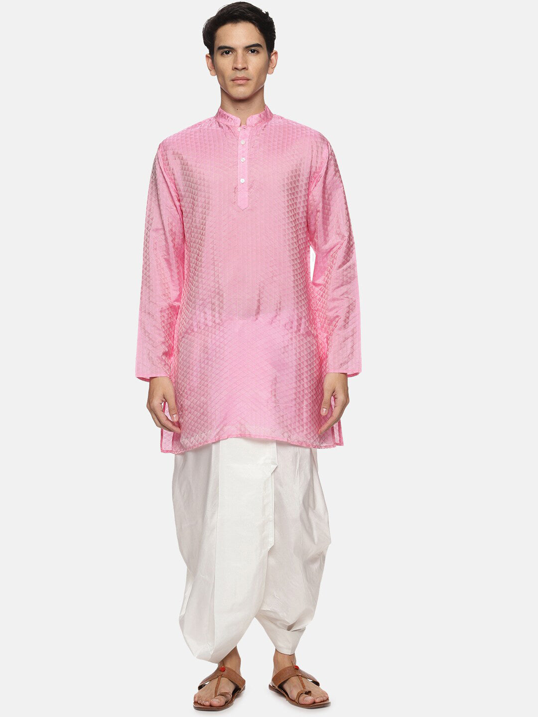Sethukrishna Men Pink Kurta with Dhoti Pants | Grocsy