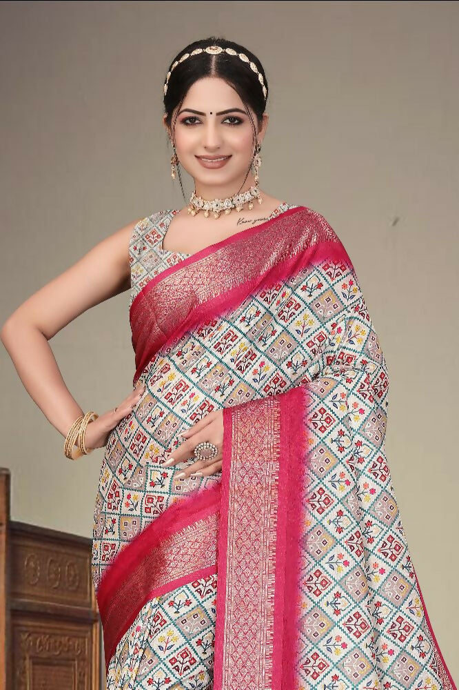 PR Fashion Multi Heavy Rich Cotton Silk Digital Print & Jacquard Saree | Grocsy