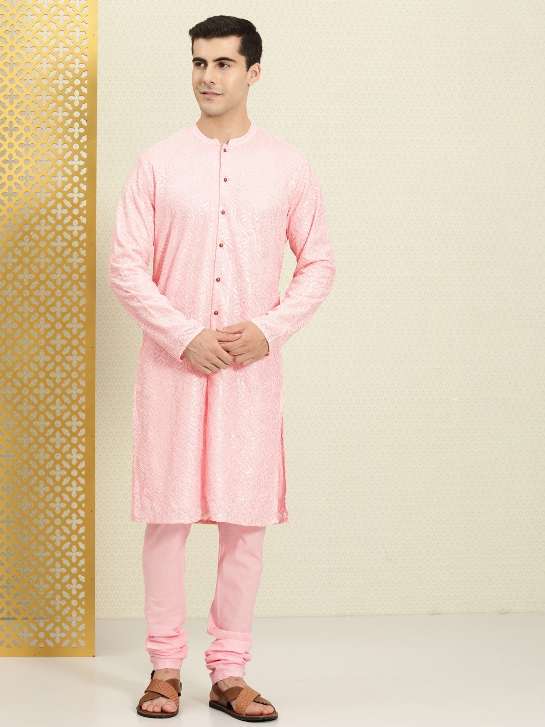 House of Pataudi Embroidered Regular Sequinned Rozana Kurta with Pyjamas | Grocsy