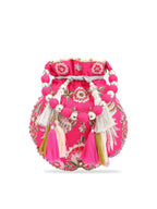 Masq Magenta & White Embroidered Potli Clutch | Grocsy