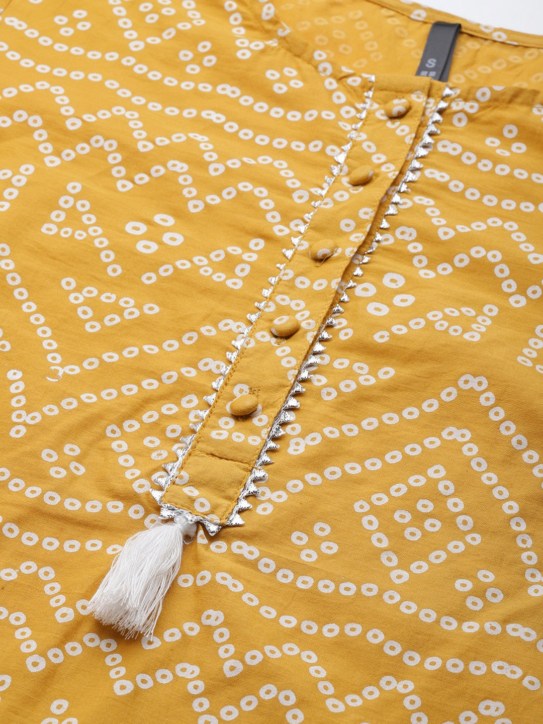 HERE&NOW Women Mustard Yellow & White Bandhani Printed Gotta Patti Kurta | Grocsy