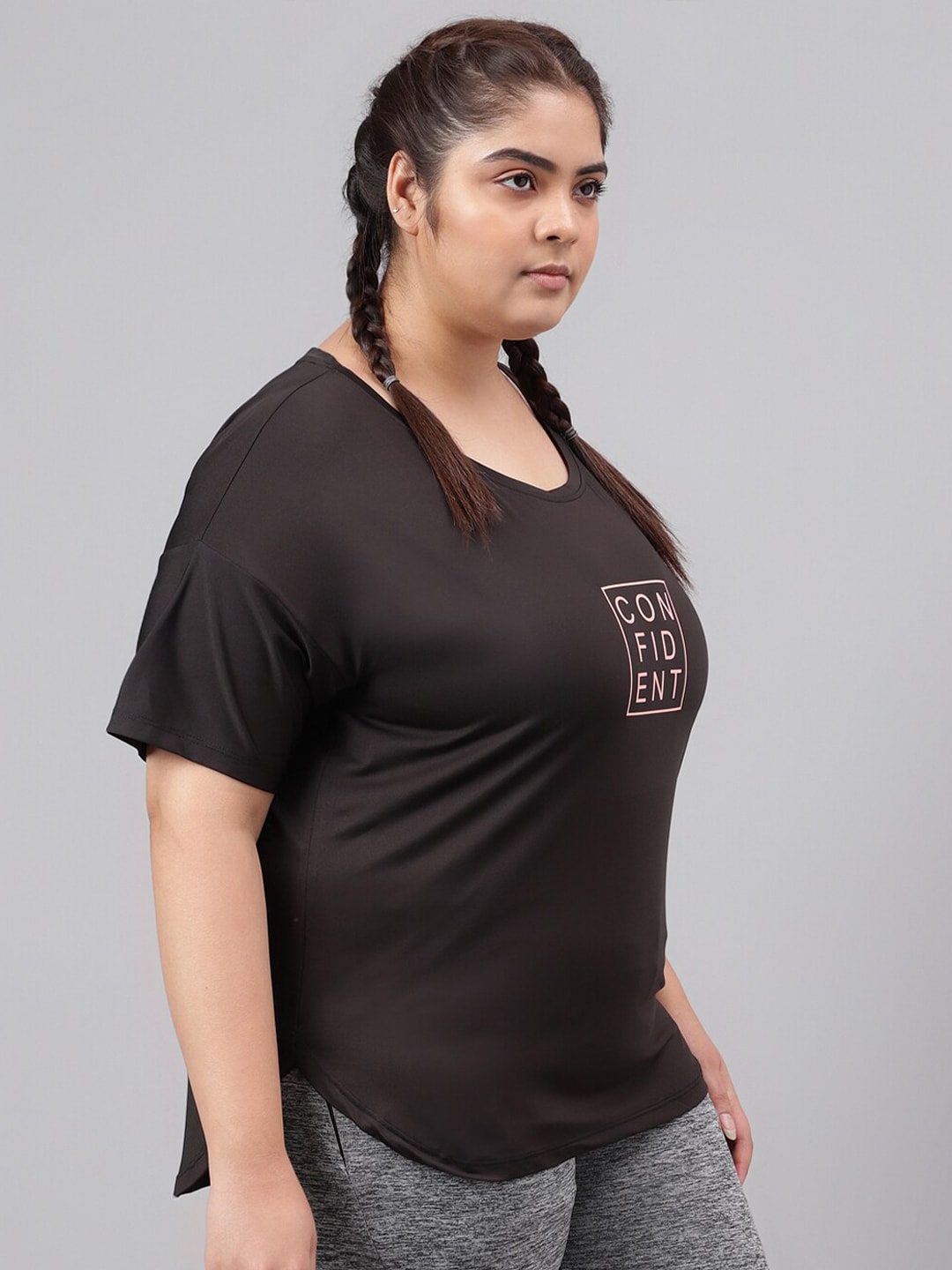 MKH Plus Size Typography Printed Relaxed Fit Dri-FIT Sports T-shirt | Grocsy