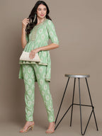 HERE&NOW Ethnic Motifs Embroidered Thread Work Sequinned High-Low Kurti with Trousers | Grocsy