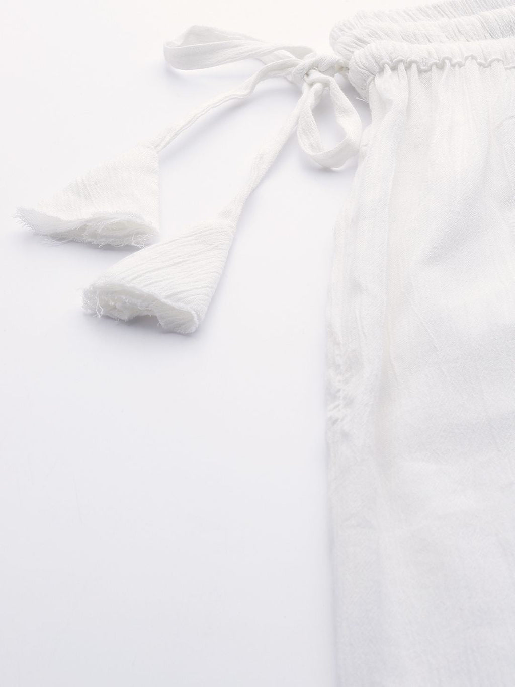 TAG 7 Women White Solid Crushed Flared Cropped Palazzos | Grocsy