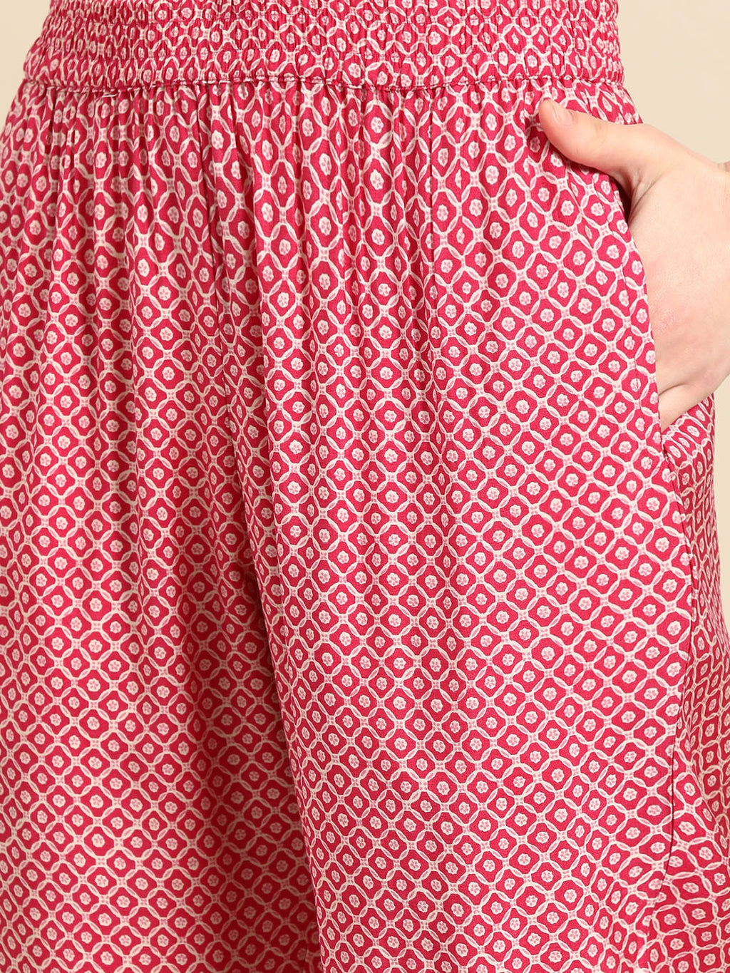 Sangria Women Fuchsia Ethnic Motifs Printed Angrakha Gotta Patti Kurta with Trousers | Grocsy