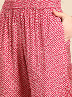 Sangria Women Fuchsia Ethnic Motifs Printed Angrakha Gotta Patti Kurta with Trousers | Grocsy